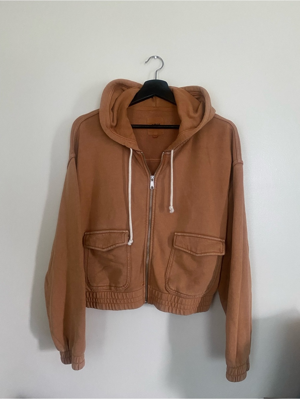 Aerie Cropped Brown Zip Hoodie with Front Pockets